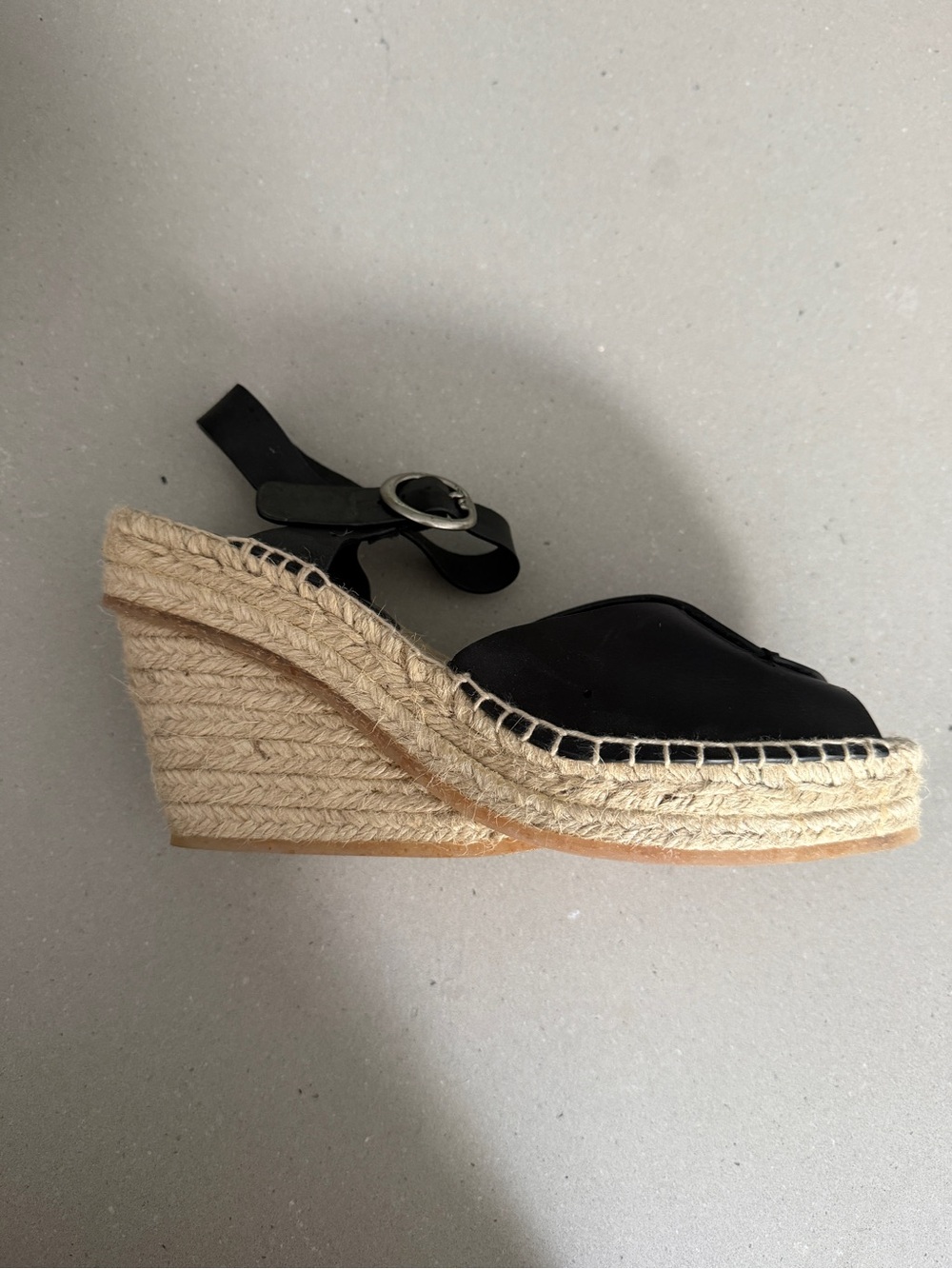 rag & bone Black Leather Wedge Espadrille Sandals - Women's